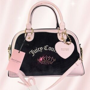 NWT Juicy Couture Urban Heritage Bowler Bag | Pink & Black Velour Crossbody